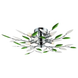 Modern Semi Flush Chrome Ceiling Light with Emerald Green & Frosted Leaves Green Green 1