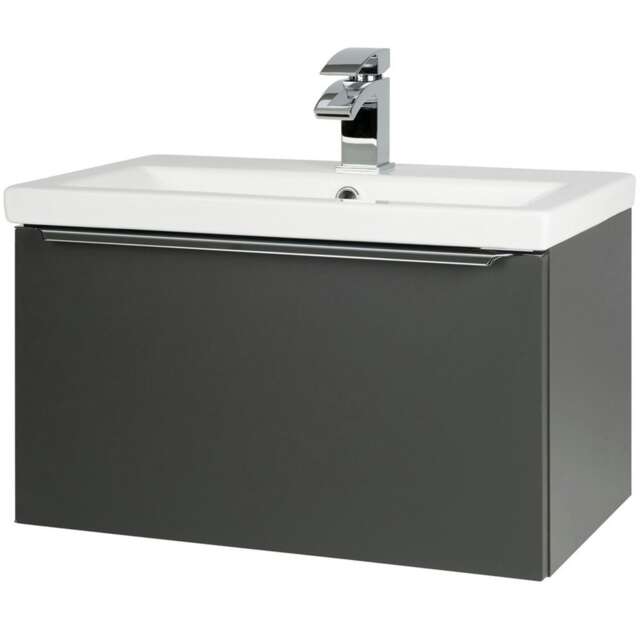 600mm Bathroom Matt Dark Grey Wall Mounted Vanity Unit and Basin (Central) - Brassware Not Included Grey Grey 1