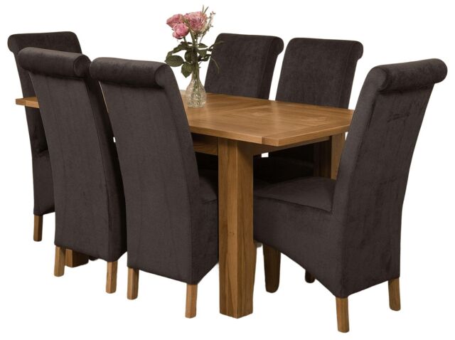 Hampton 120-160cm Oak Extending Dining Table and 6 Montana Fabric Chairs Black Black