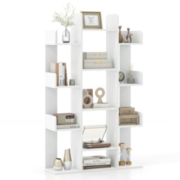 COSTWAY Tree Bookshelf Corner Bookcase Storage Organizer White White