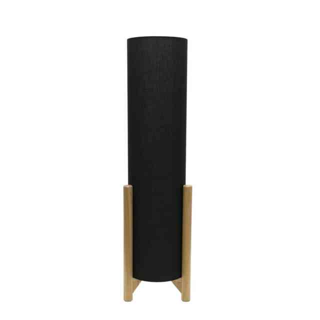 ValueLights Henry Wooden Base Midi Floor Lamp Tall Charcoal Shade and Bulb