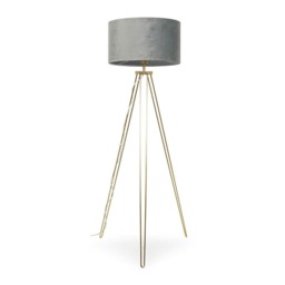 ValueLights Aero Gold Floor Lamp Grey Velvet Shade
