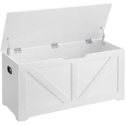 Storage Chest Bench with Safety Hinges, Blanket Box and Shoe Storage Unit, Farmhouse Style, Cloud White