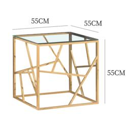 Square Chrome Effect, Tempered Glass Lamp Side Table In Gold