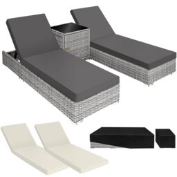 2 rattan lounge chairs with aluminum frames and a table, including protective covers Grey light grey 1