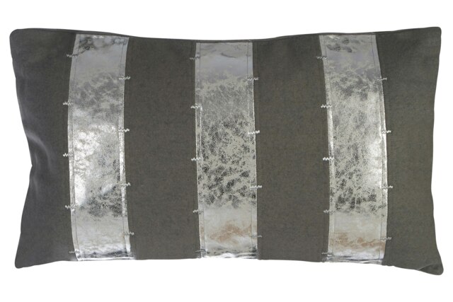 Luxe Grey & Silver Cushion,Decorative Pillow Throw With Zigzag Stitching,Removable Leather Cushion Cover Silver