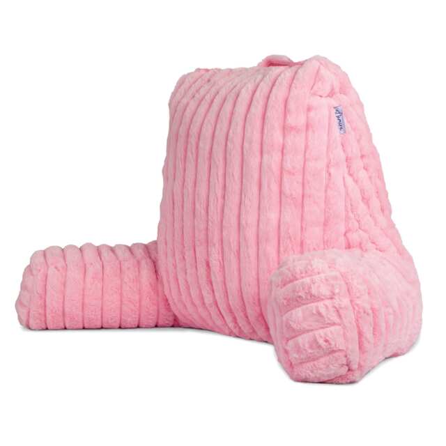 Aamira Reading Pillow Pink Faux Fur Ribbed Memory Foam Support Cushion Pink Pink Large - Pink 1