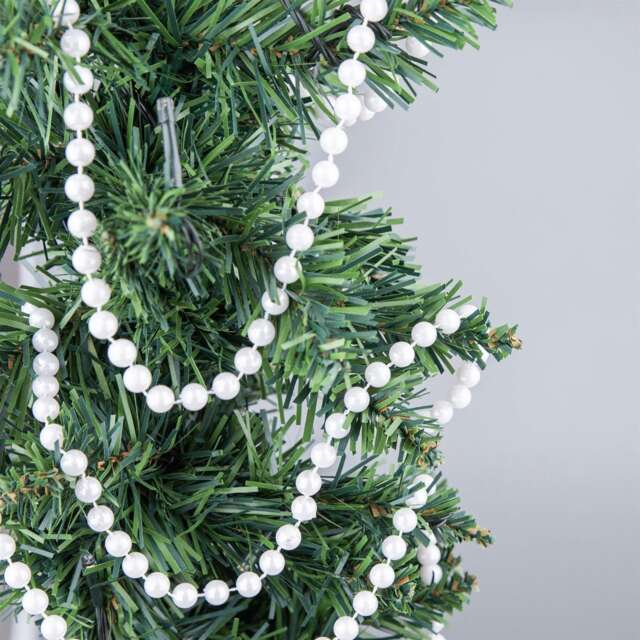Shatchi White Shiny Christmas Bead Chain Metallic Garland Artificial Pearls Tinsel For Tree Hanging Decorations