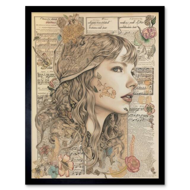 "Upcycled Music Book Page Singer Home Decor 12x16"" Framed Wall Art Print"