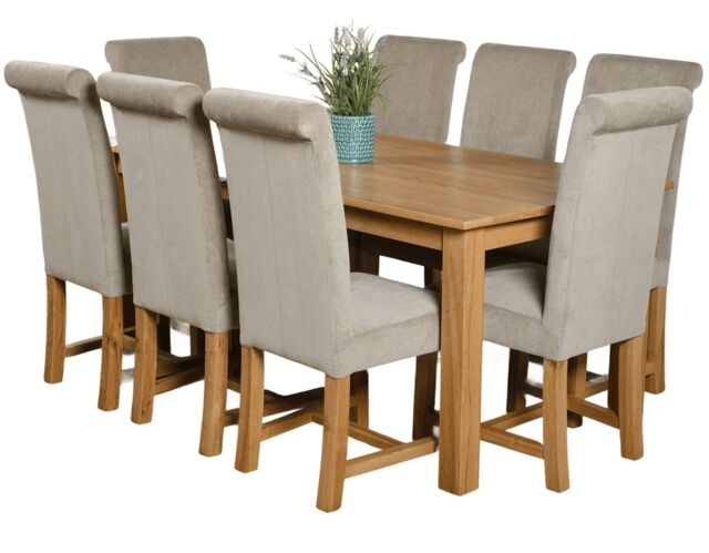 Oslo 180 x 90 cm Large Oak Dining Table and 8 Washington Fabric Chairs Grey Grey
