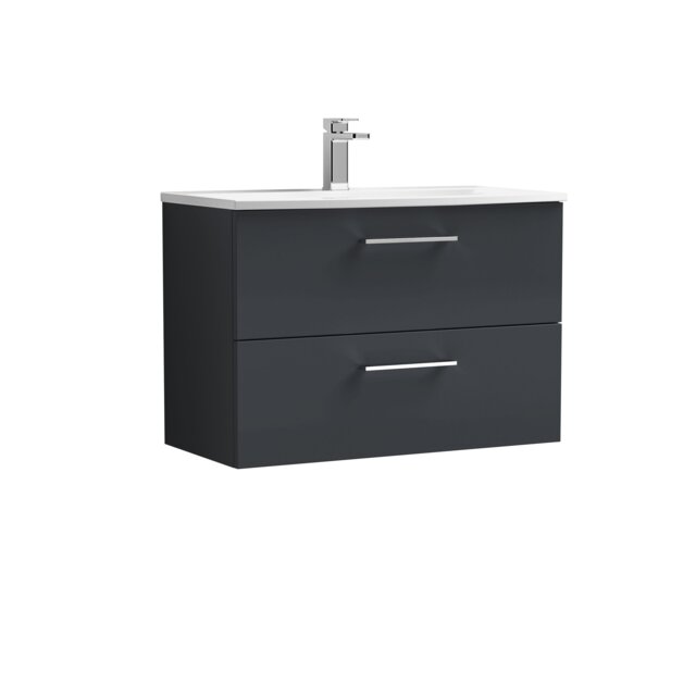 Balterley Contemporary Bathroom 2-Drawer Wall-Hung Curved Basin Vanity Unit Grey Soft Black 569 x 810 x 440mm