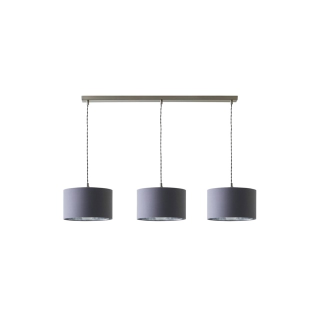 ValueLights Shaw Brushed Chrome 3 Drop Bar Lamp Holder Grey Shades Grey