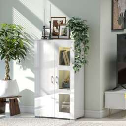 HOMCOM Display Cabinet with Glass Shelves, Sideboard for Living Room, White