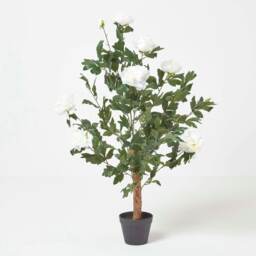 Homescapes Cream Artificial Peony Tree in Black Pot, 100 cm Tall