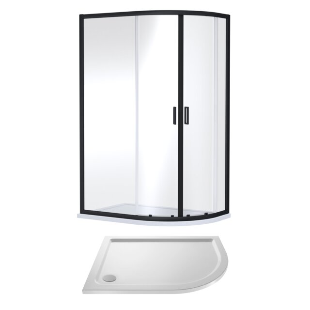 Balterley Right Hand Offset Quadrant Shower Suite with Safety Glass Enclosure & Tray Black Matt Black 2