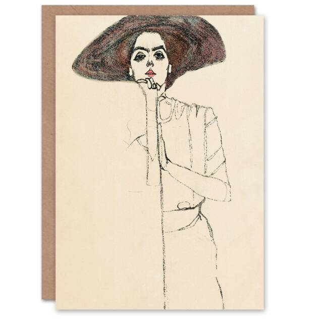 Egon Schiele Art Card Portrait of a Woman with a Hat