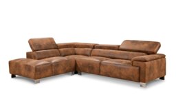 Faux Leather Brown Suede Left Hand Facing Corner Sofa LIVORNO