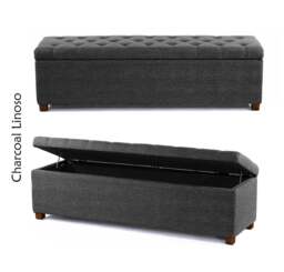 Linoso Chesterfield Charcoal Ottoman Storage Box with Square Wooden Legs - Upholstered Blanket Box (137W x 40D x 45H cm)