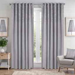 Triple Woven Blackout Velvet Ring Top Curtains with Cascading Diamante Studs 117cm x 229cm Silver Silver Silver 1