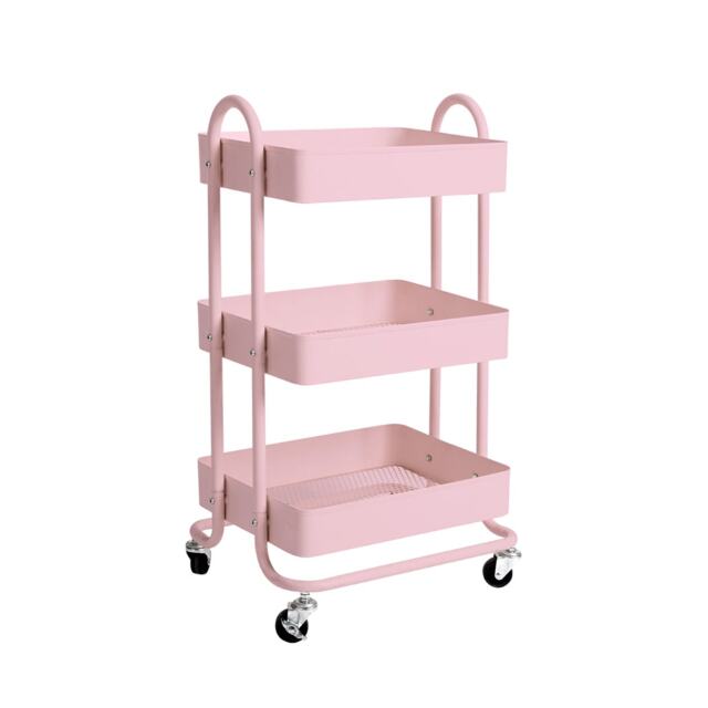 Levede 3 Tiers Kitchen Trolley Cart Pink Pink