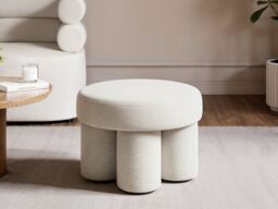 SOLACE+CO Ferro Low Round Pouffe Beige Sherpa Fleece