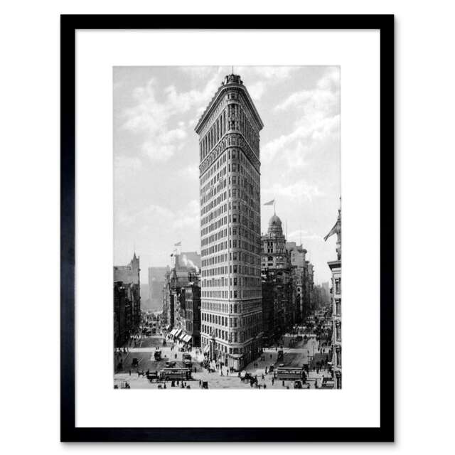 "Flat Iron Building NY 1903 History Old BW Photo 12x16"" Framed Wall Art Print"