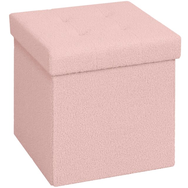 HOMCOM Foldable Sherpa Fleece Storage Ottoman, 38 x 38 x 38 cm, Pink Pink 1