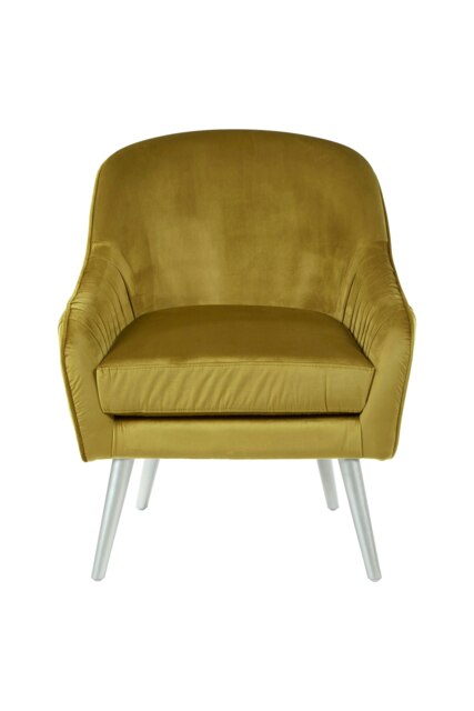 Orsina Mustard Velvet Armchair with Iron Base, Easy Care Velvet Chairs, Indoor Dining with Velvet Dining Chair