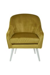 Orsina Mustard Velvet Armchair with Iron Base, Easy Care Velvet Chairs, Indoor Dining with Velvet Dining Chair