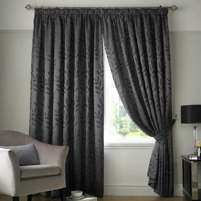 Voli Pencil Pleat Taped Top Lined Curtains - 117cm x 183cm - Charcoal
