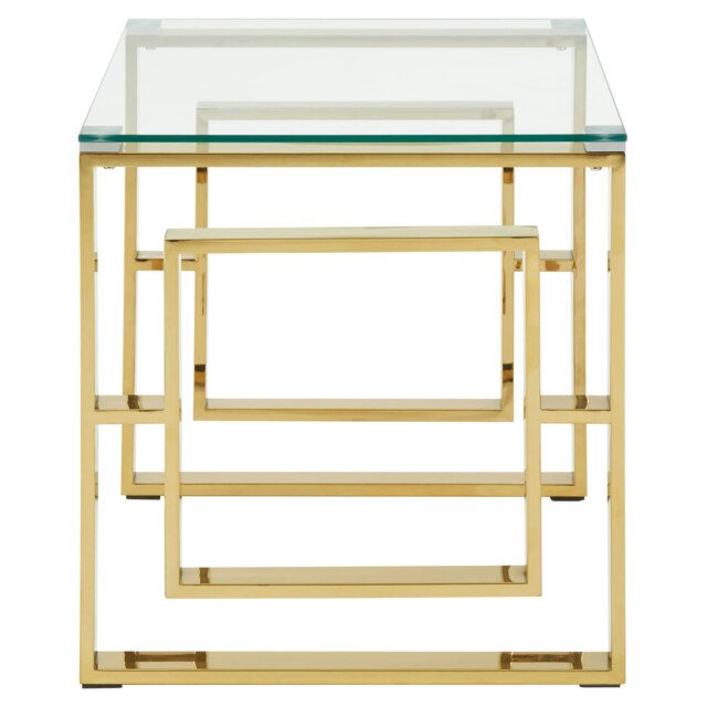 Interiors by Premier Minimalist Design Gold Finish Square Legs End Table, Contemporary Wide Side Table, Durable Statement Table Gold