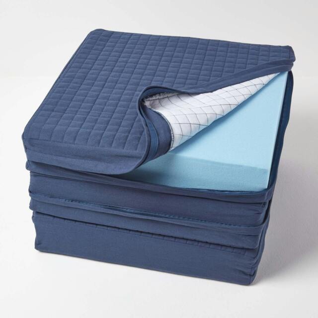 Homescapes Navy Quilted Cotton 3 Seater Orthopaedic Booster Cushion Cover Blue Navy 150 x 50 x 10 cm
