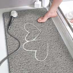 Embossed Spaghetti Anti Slip Shower Mat - Double Heart - 60cm x 40cm Grey Grey Rectangular 60x40cm