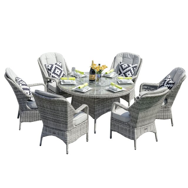 Direct Wicker 6-Seater Rattan Garden Aluminum Round Dining Table Set