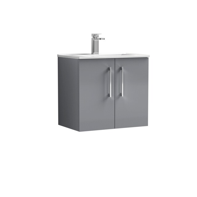 Balterley Level Modern Bathroom 2 Soft Close Door & Minimalist Wall Hung Vanity Unit Basin Grey Satin Grey 557 x 600 x 390mm