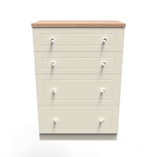 Cambridge 4 Drawer Deep Chest of Drawers in Cream Ash & Bardolino Oak (Ready Assembled) Cream Cream Ash & Bardolino Oak