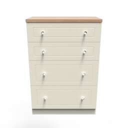 Cambridge 4 Drawer Deep Chest of Drawers in Cream Ash & Bardolino Oak (Ready Assembled) Cream Cream Ash & Bardolino Oak