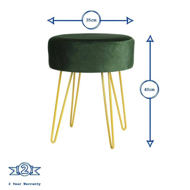 Harbour Housewares 2 Piece Soft Round Velvet Footstool Set with Gold Accents - Green