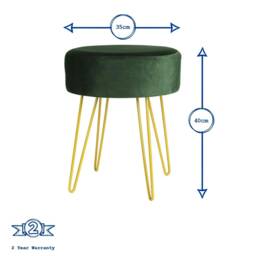 Harbour Housewares 2 Piece Soft Round Velvet Footstool Set with Gold Accents - Green