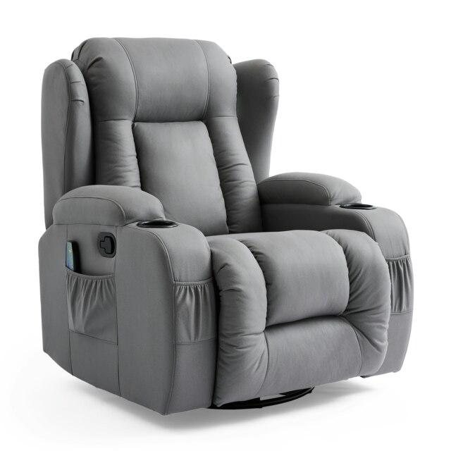 Caesar Grey Technology Fabric Manual Recliner Rocking Swivel Heat & Massage Chair Grey Grey One Size