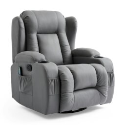 Caesar Grey Technology Fabric Manual Recliner Rocking Swivel Heat & Massage Chair Grey Grey One Size