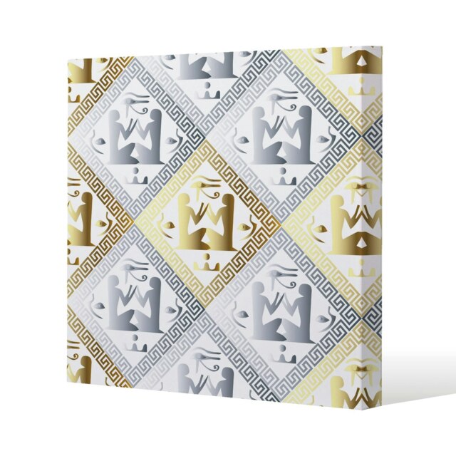 Egyptian Hieroglyphs in Gold & Silver (Canvas Print) Cream