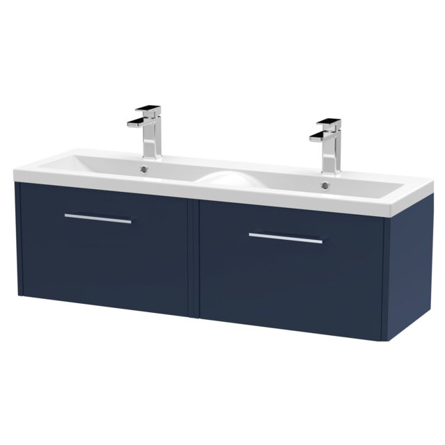 Balterley Winshill Contemporary 2 Drawer Wall Hung Vanity Unit with Double Basin, Dark Blue, 1200mm
