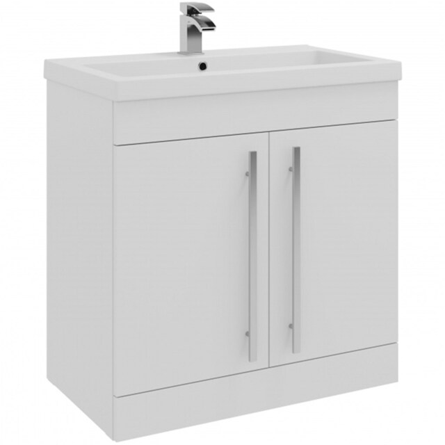 Bathroom 2-Door Floor Standing Vanity Unit with Mid Depth Ceramic Basin 800mm Wide - White - Brassware Not Included White White 1