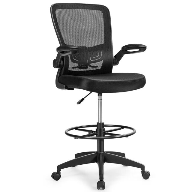 COSTWAY Tall Office Chair High Mesh Drafting Chair Black