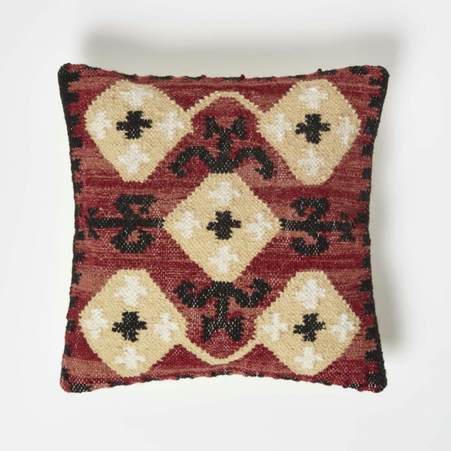 Homescapes Tirana Handwoven Traditional Red Kilim Cushion - 45 x 45 cm Red Red, Yellow 1