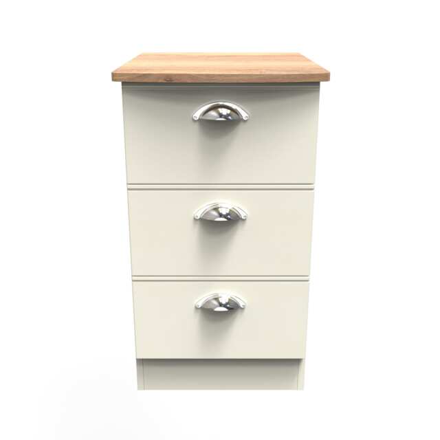 Albert 3 Drawer Bedside Cabinet in Cream Ash & Riviera Oak (Ready Assembled) Cream Cream Ash & Riviera Oak