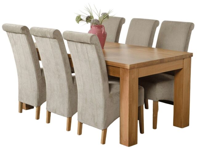 Dakota 182 x 92cm Oak Large Dining Table and 6 Montana Fabric Chairs Grey Grey