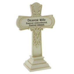Dearest Wife Graveside Memorial Commemorative Cross 19cm Tall~ Heavy Ivory Resin Construction.