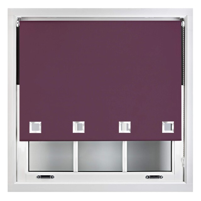 FURNISHED Blackout Roller Blinds with Large Square Eyelets Made to Measure Window Shade Purple Aubergine (W) 60cm x (L) 210cm